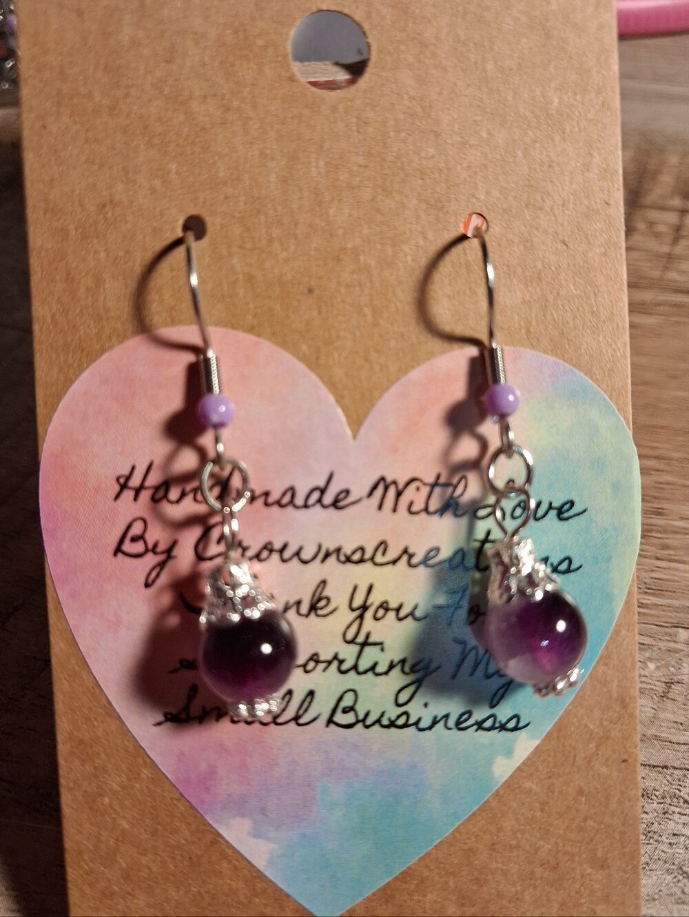 Handmade Stainless Steel Purple Earrings